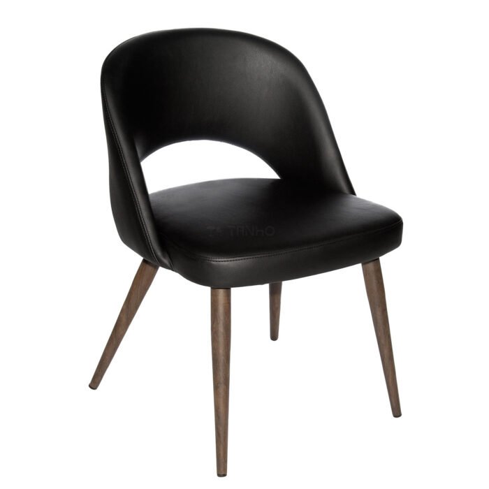 TH-182B Black Leather and Metal Dining Chair