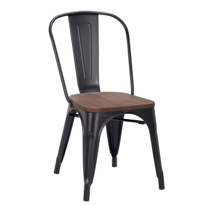 TH-138BW Black Metal Chairs With Wood Seat